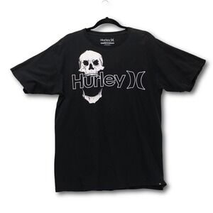 Vintage Y2K Hurley Skull Graphic T-Shirt Mens Large Black Fair